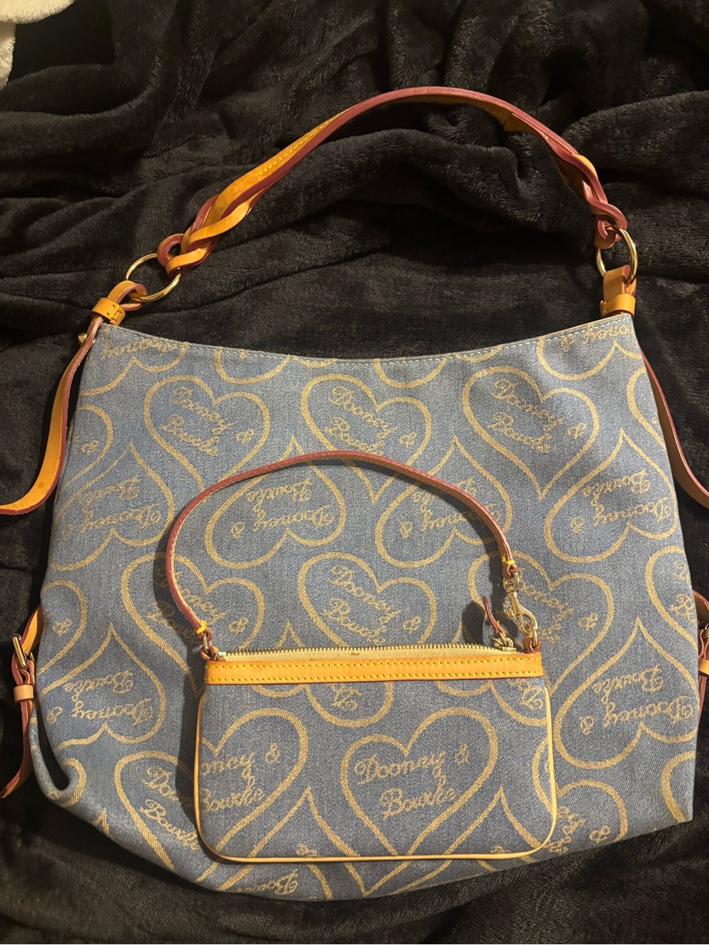 Dooney & Bourke Blue Heart-Print Shoulder Bag and Pouch